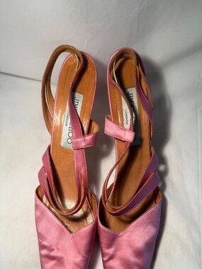 Vintage Jimmy Choo Pink Satin Slingback Heels Size 9